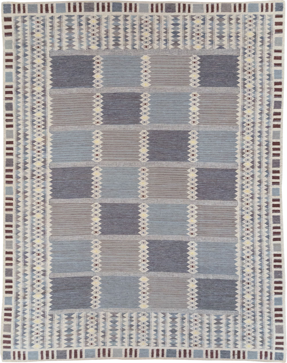 Swedish Inspired Contemporary Turkish Flatweave Room Size Carpet, No.32506 - Staging