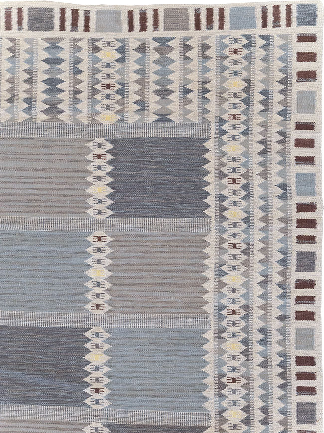Swedish Inspired Contemporary Turkish Flatweave Room Size Carpet, No.32506 - Staging