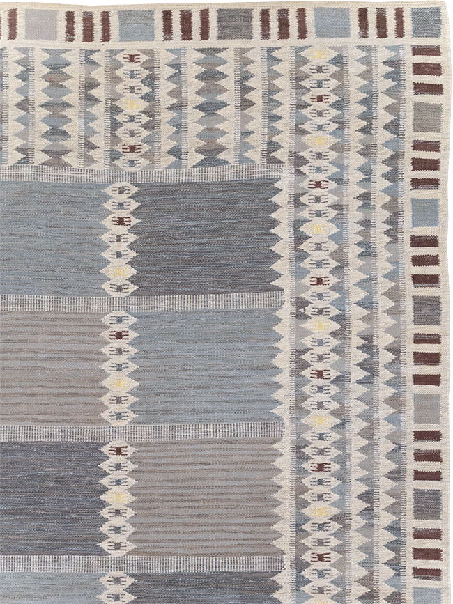 Swedish Inspired Contemporary Turkish Flatweave Room Size Carpet, No.32506 - Staging