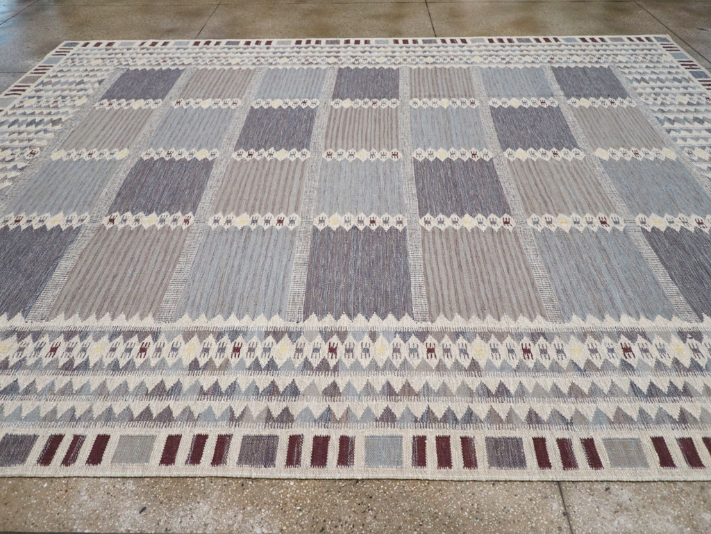Swedish Inspired Contemporary Turkish Flatweave Room Size Carpet, No.32506 - Staging