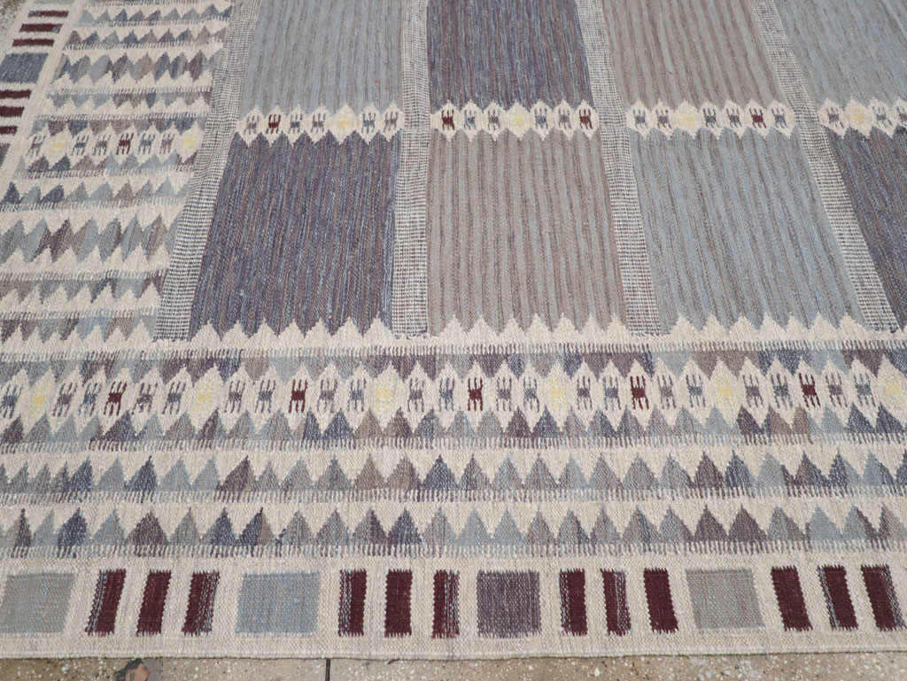 Swedish Inspired Contemporary Turkish Flatweave Room Size Carpet, No.32506 - Staging