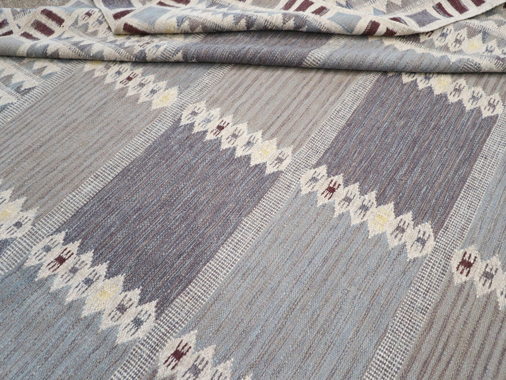 Swedish Inspired Contemporary Turkish Flatweave Room Size Carpet, No.32506 - Staging
