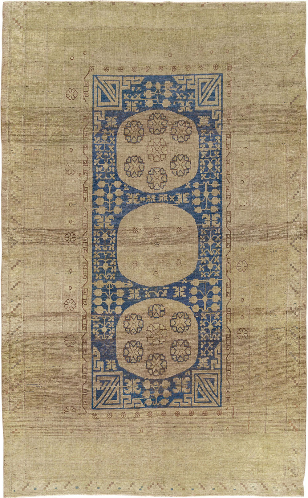 Antique East Turkestan Khotan Accent Carpet, No.32511 - Staging