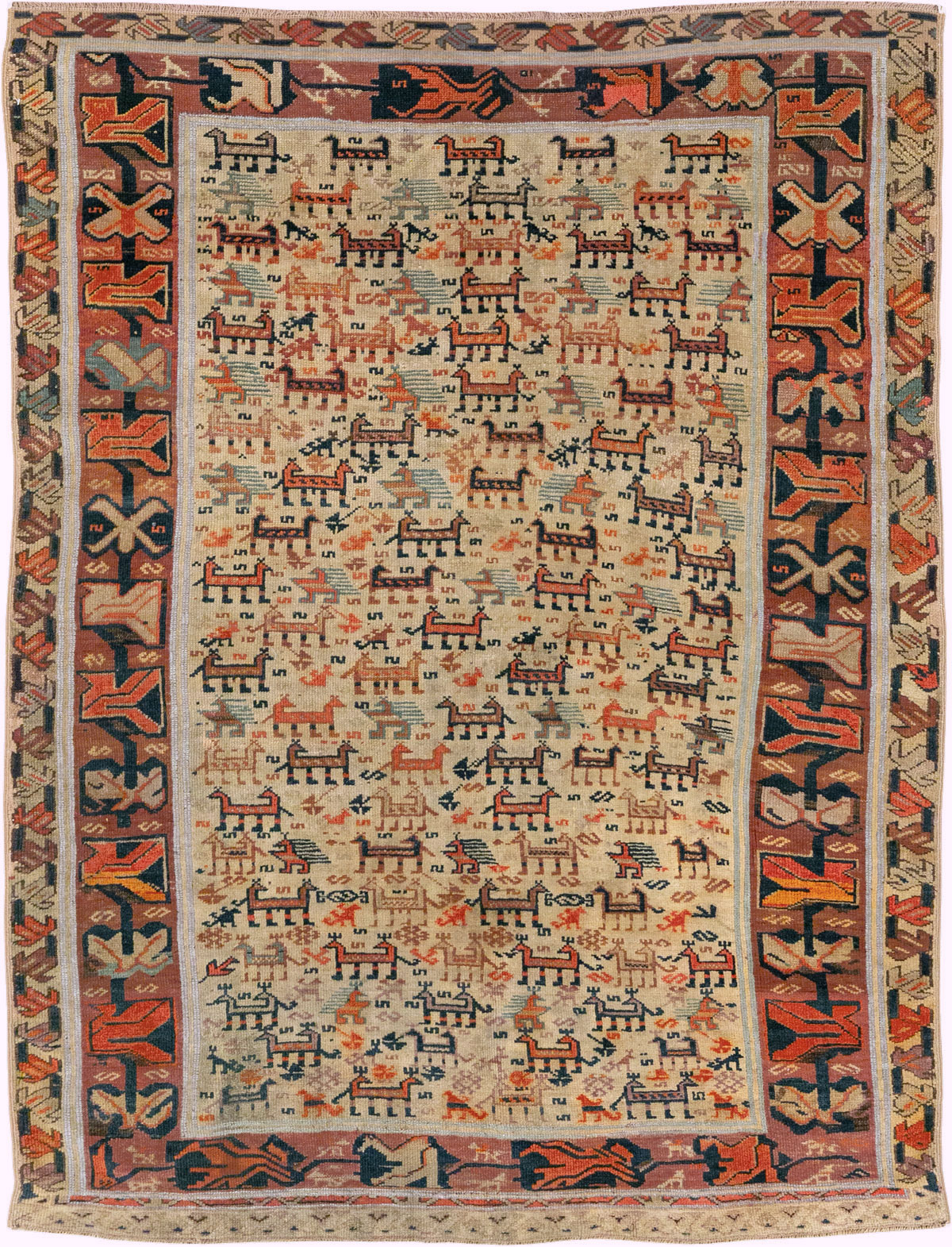 Antique Caucasian Shirvan Accent Rug, No.32512 - Staging