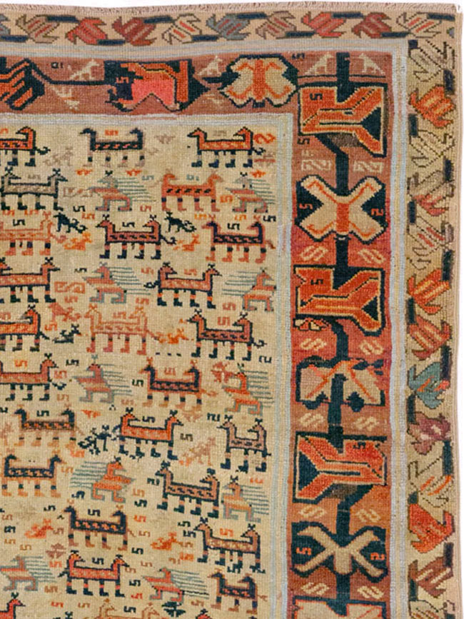 Antique Caucasian Shirvan Accent Rug, No.32512 - Staging