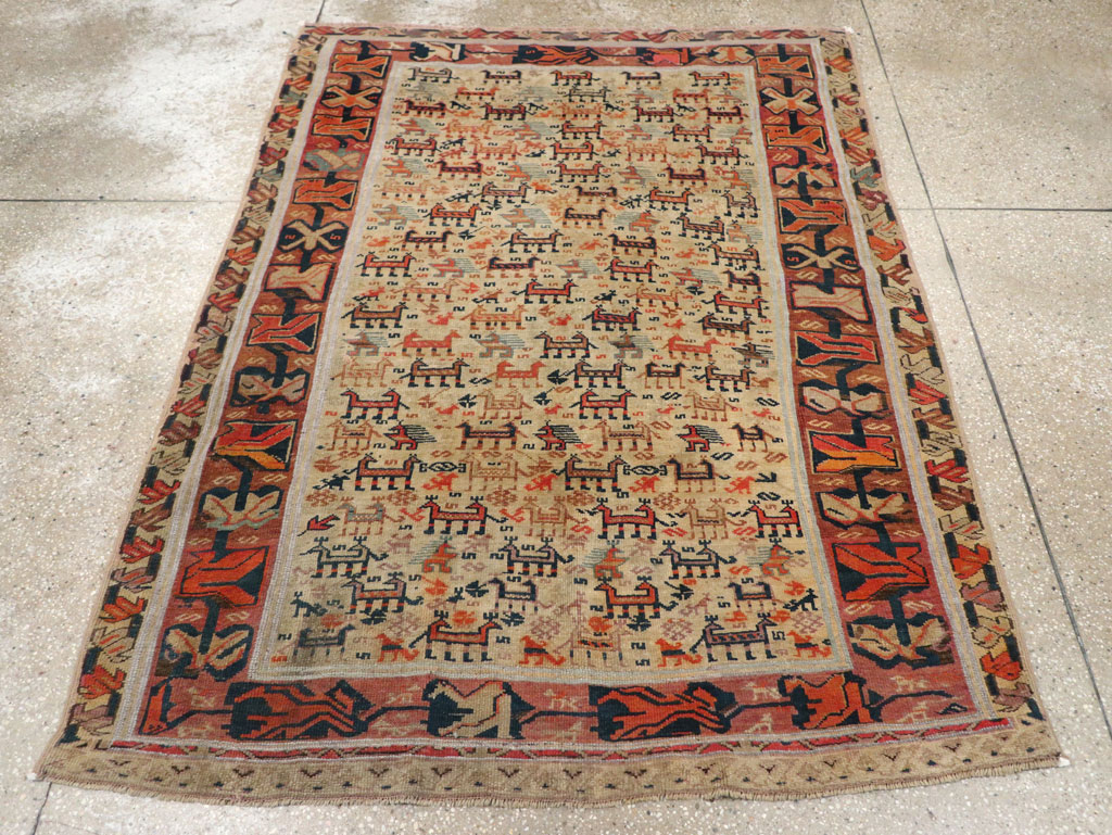 Antique Caucasian Shirvan Accent Rug, No.32512 - Staging