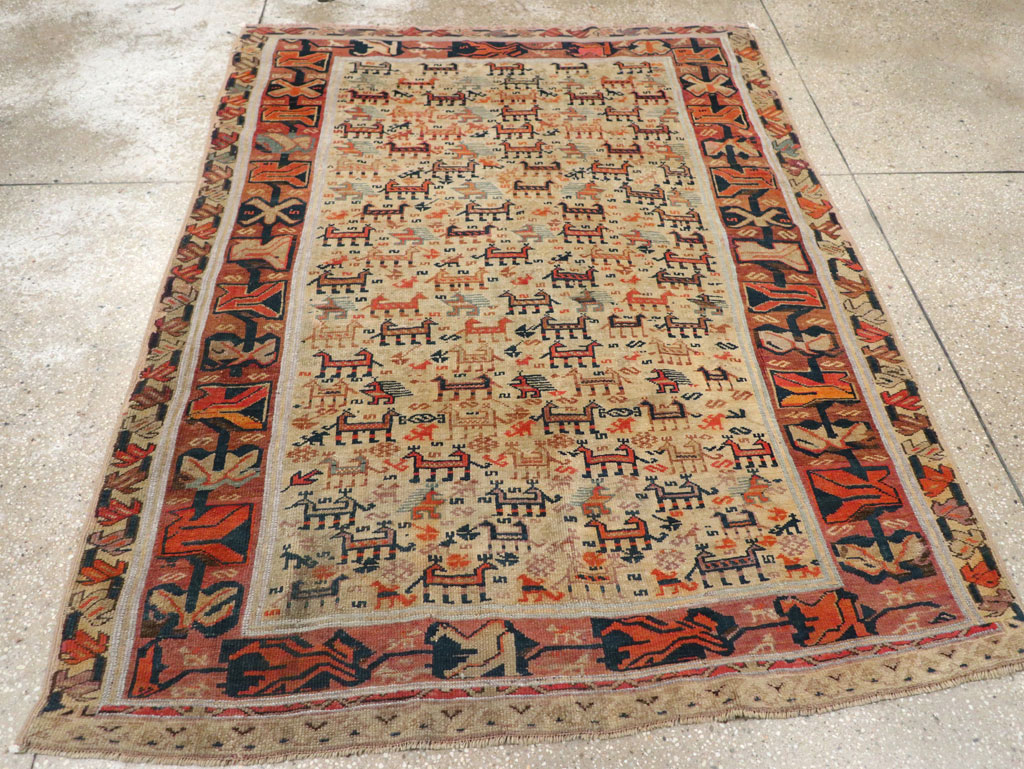 Antique Caucasian Shirvan Accent Rug, No.32512 - Staging