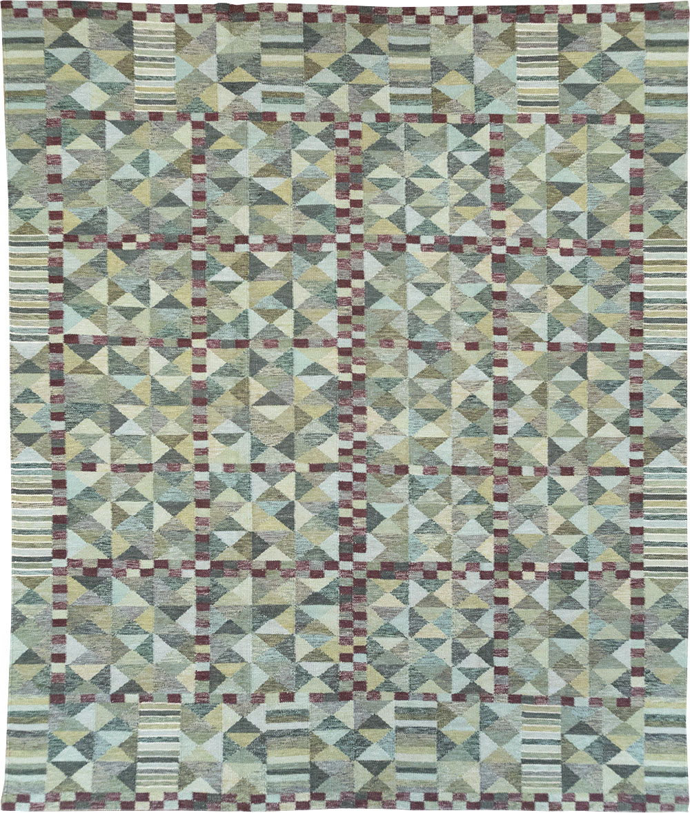 Swedish Inspired Contemporary Turkish Kilim Large Room Size Carpet, No.32521 - Staging