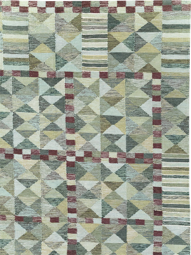 Swedish Inspired Contemporary Turkish Kilim Large Room Size Carpet, No.32521 - Staging