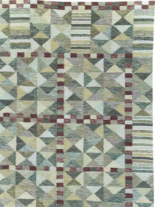 Swedish Inspired Contemporary Turkish Kilim Large Room Size Carpet, No.32521 - Staging