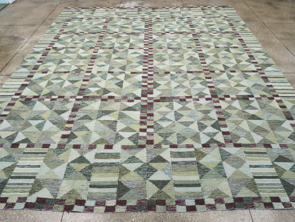 Swedish Inspired Contemporary Turkish Kilim Large Room Size Carpet, No.32521 - Staging