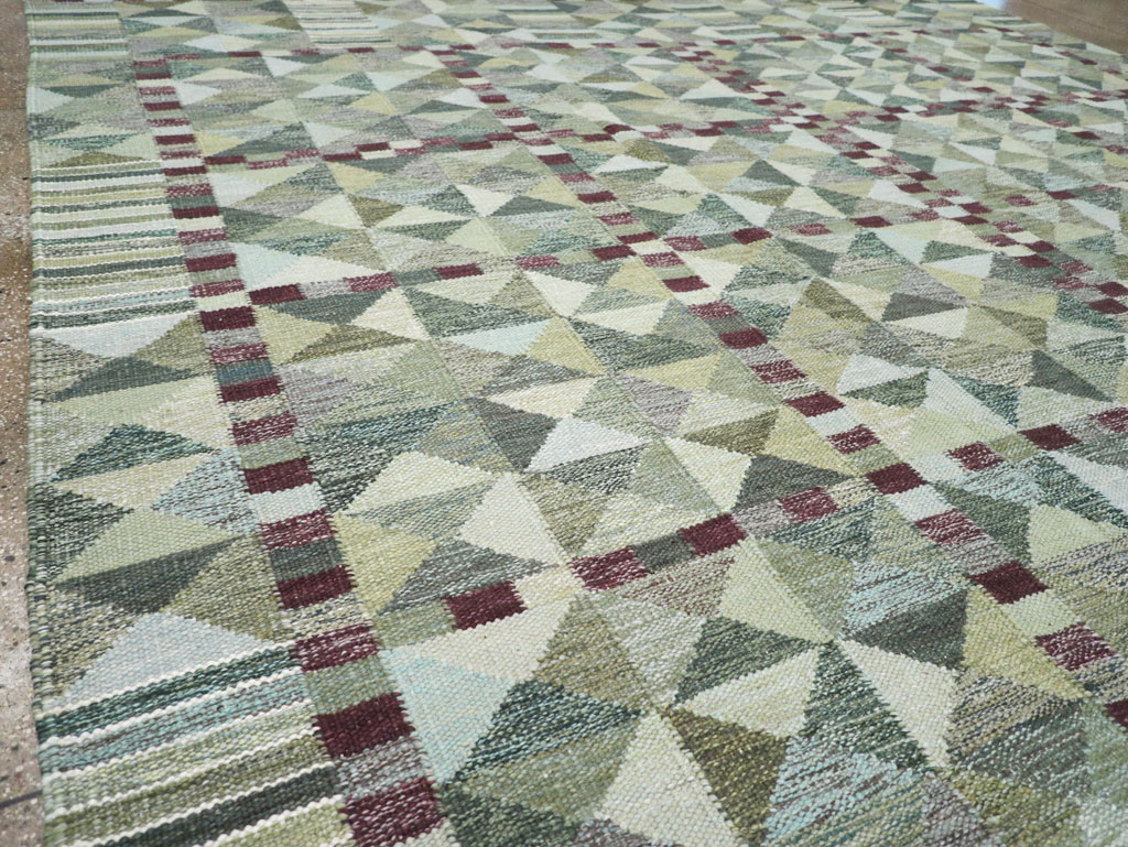 Swedish Inspired Contemporary Turkish Kilim Large Room Size Carpet, No.32521 - Staging