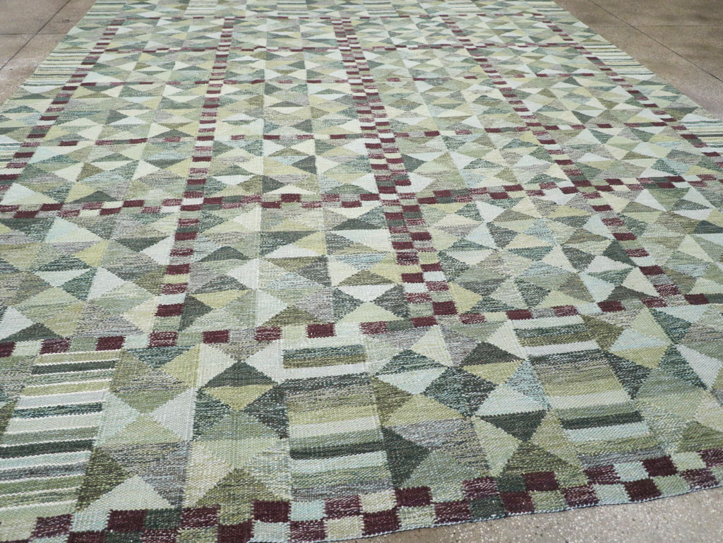 Swedish Inspired Contemporary Turkish Kilim Large Room Size Carpet, No.32521 - Staging