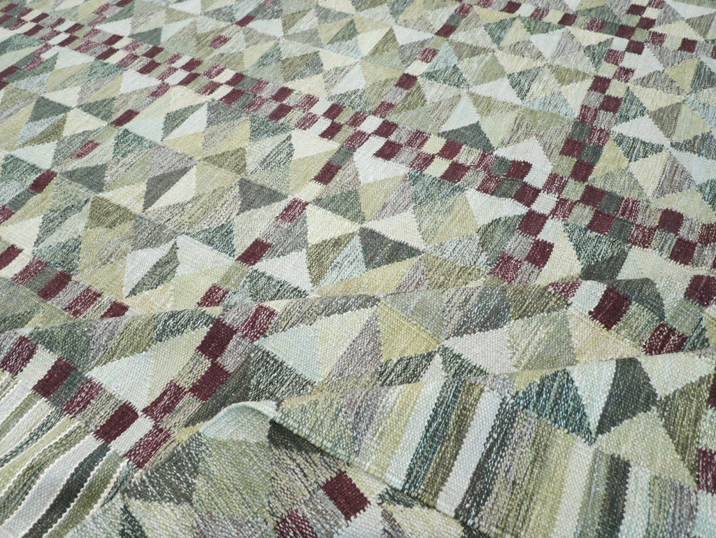 Swedish Inspired Contemporary Turkish Kilim Large Room Size Carpet, No.32521 - Staging