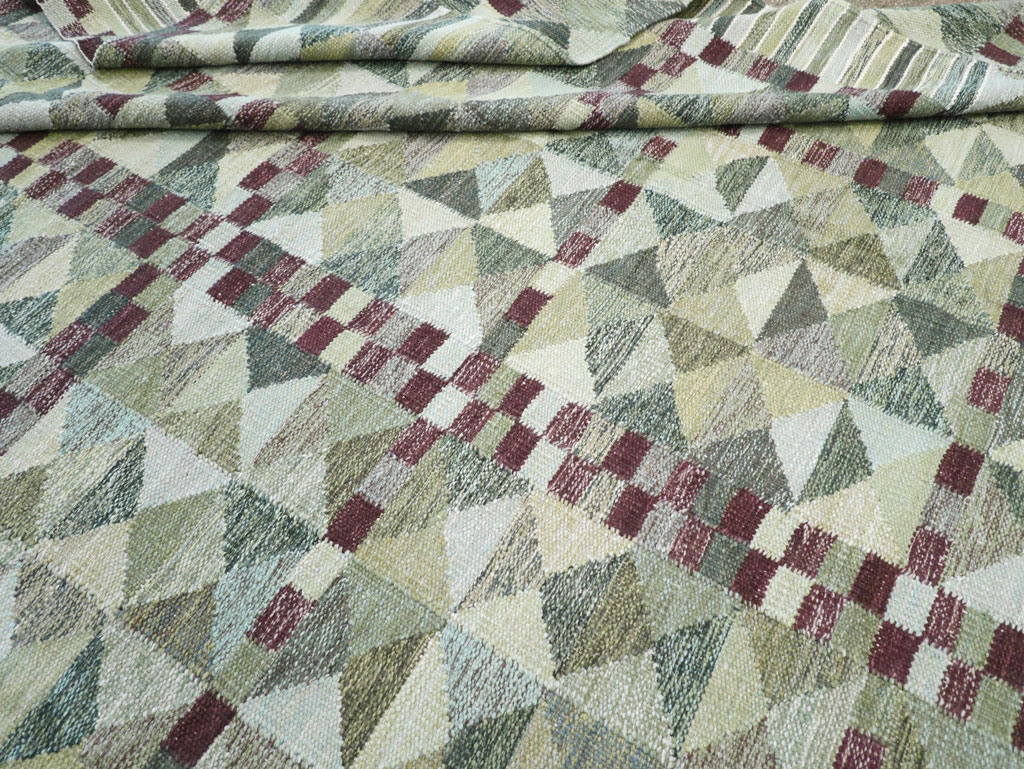 Swedish Inspired Contemporary Turkish Kilim Large Room Size Carpet, No.32521 - Staging