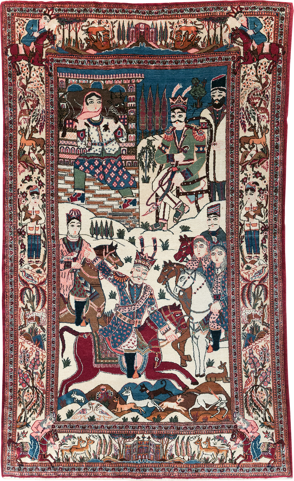 Vintage Persian Pictorial Kashan Rug, No.32528 - Staging