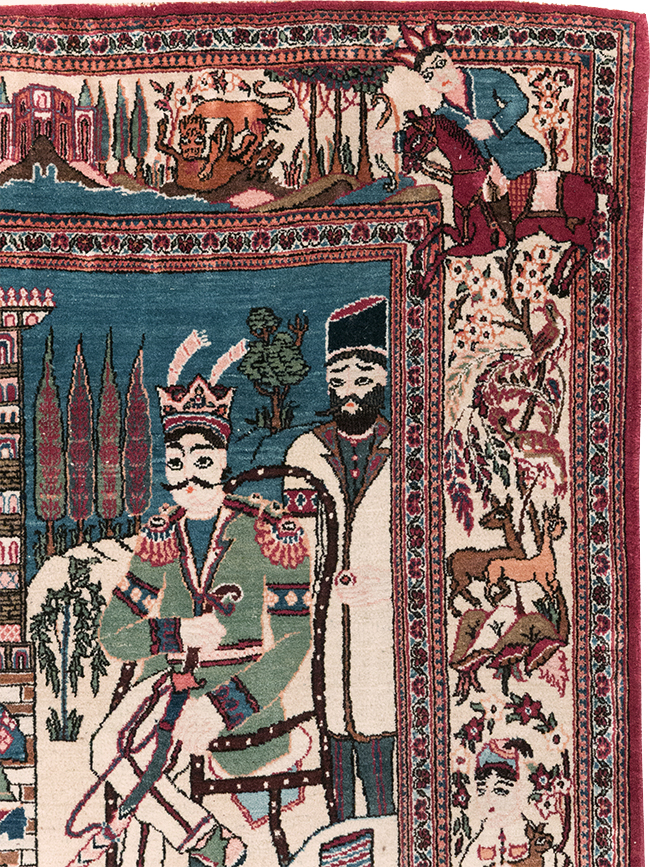 Vintage Persian Pictorial Kashan Rug, No.32528 - Staging