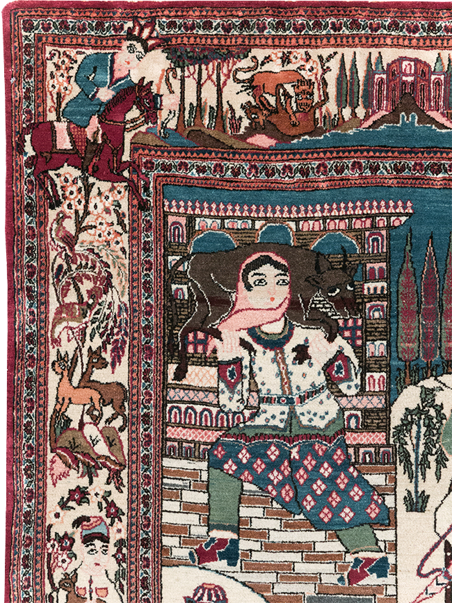 Vintage Persian Pictorial Kashan Rug, No.32528 - Staging