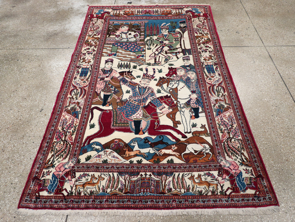 Vintage Persian Pictorial Kashan Rug, No.32528 - Staging