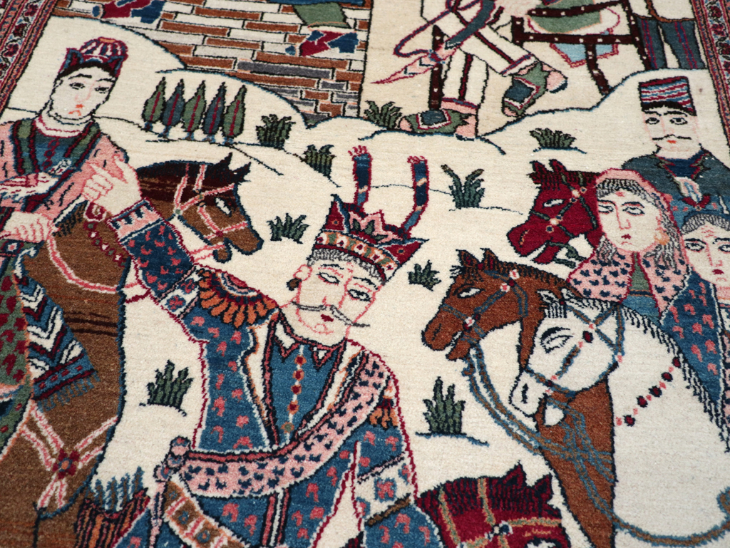 Vintage Persian Pictorial Kashan Rug, No.32528 - Staging