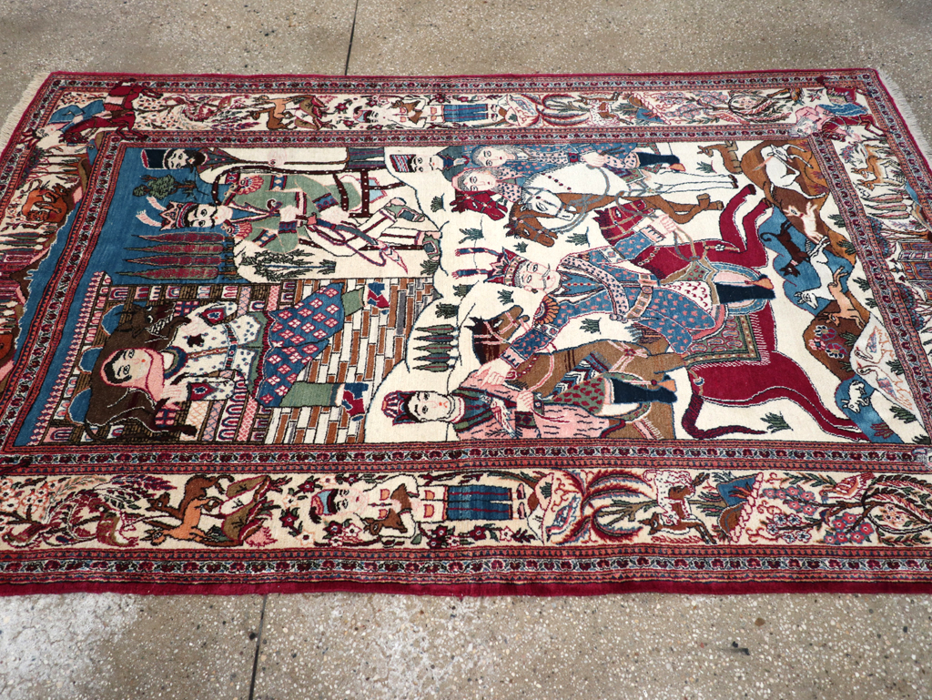 Vintage Persian Pictorial Kashan Rug, No.32528 - Staging