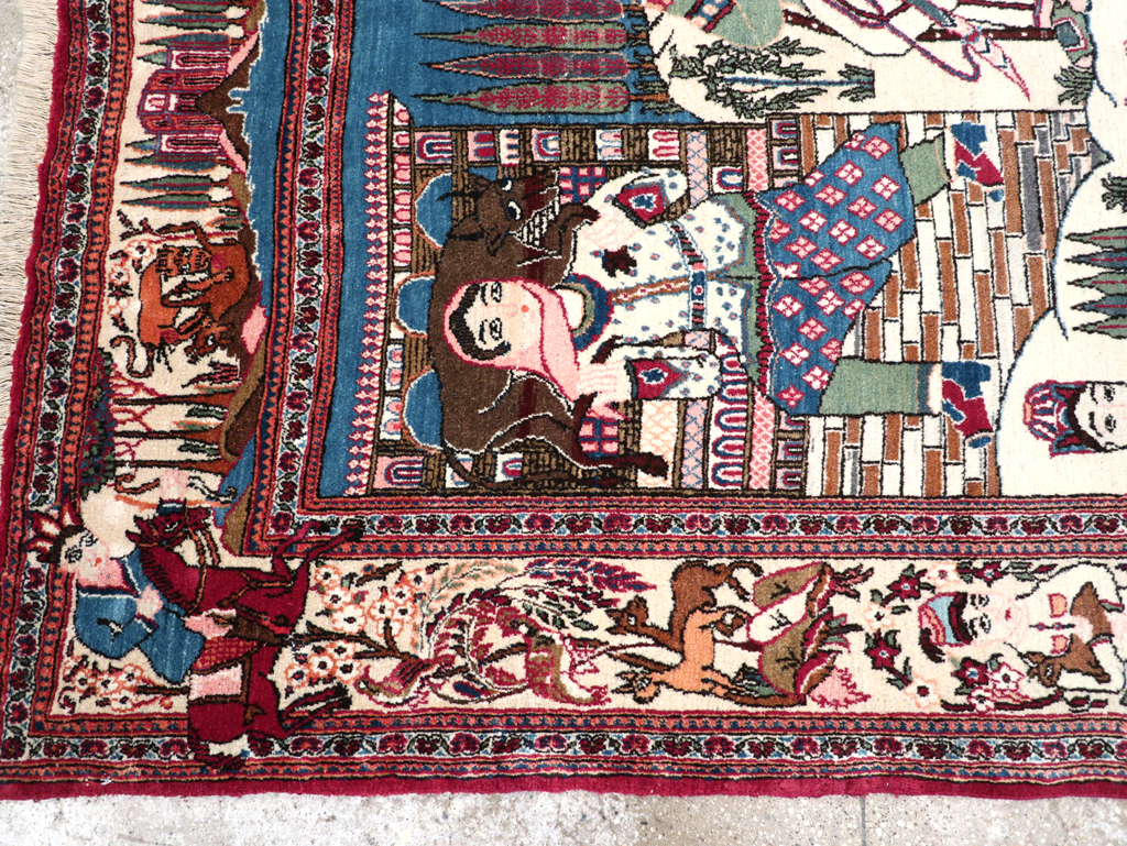 Vintage Persian Pictorial Kashan Rug, No.32528 - Staging