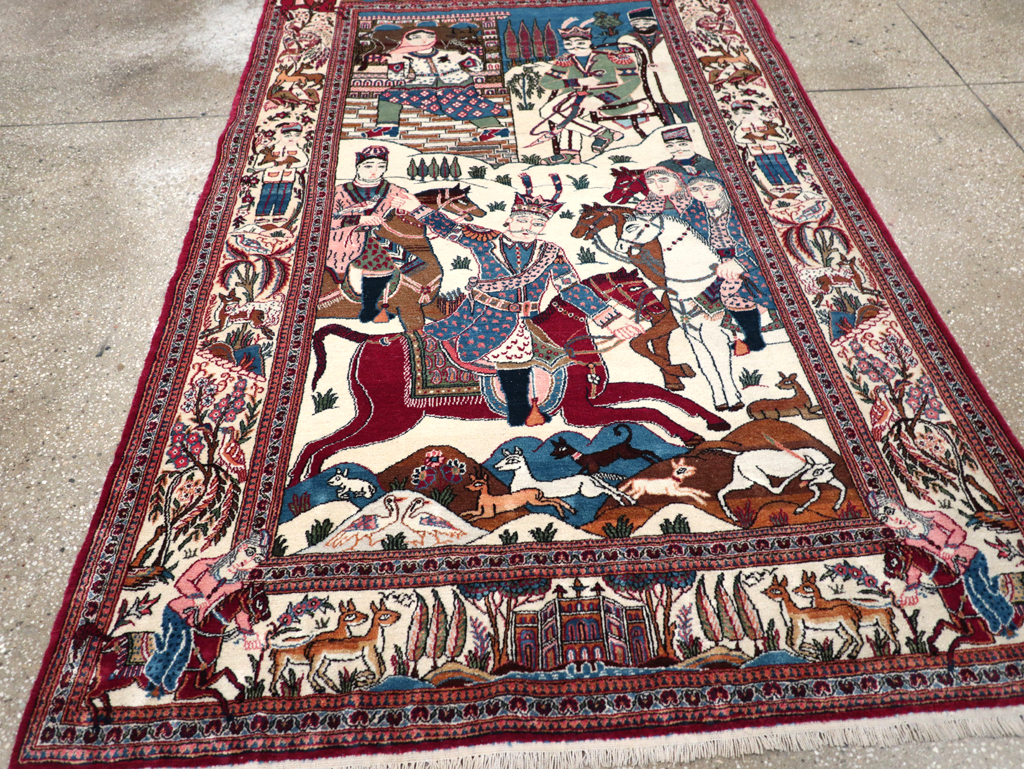 Vintage Persian Pictorial Kashan Rug, No.32528 - Staging