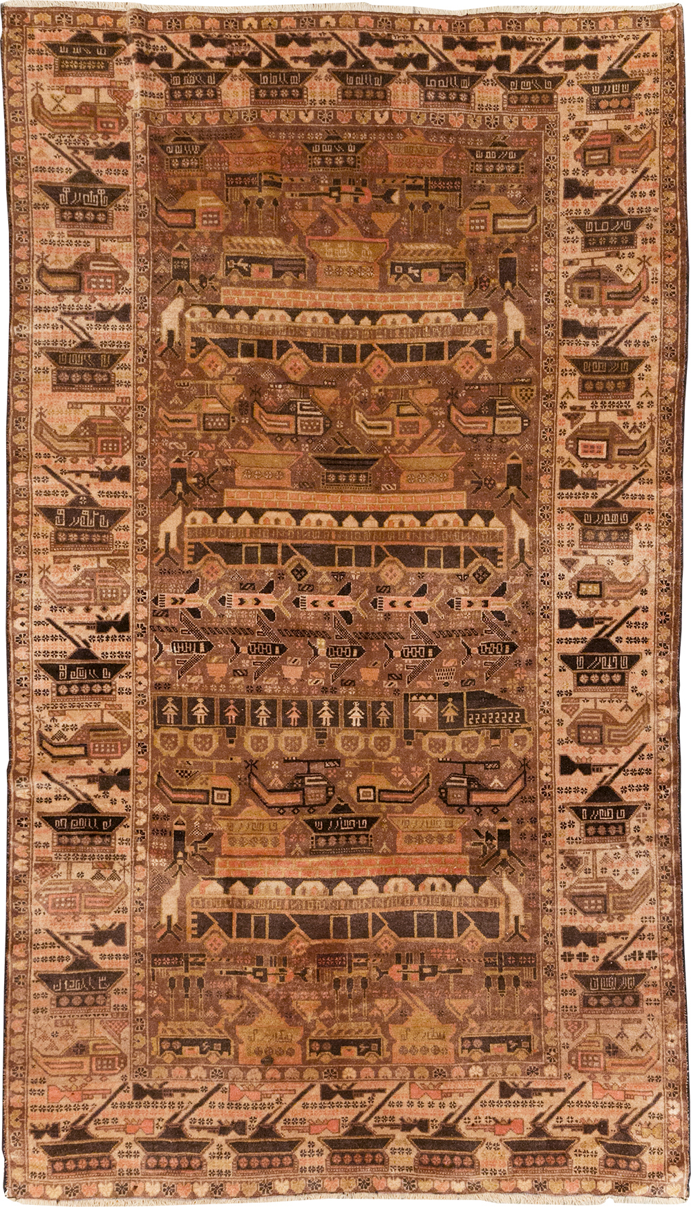 Vintage Afghan Pictorial War Rug, No.32529 - Staging