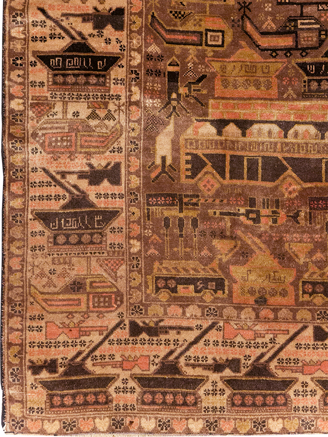 Vintage Afghan Pictorial War Rug, No.32529 - Staging