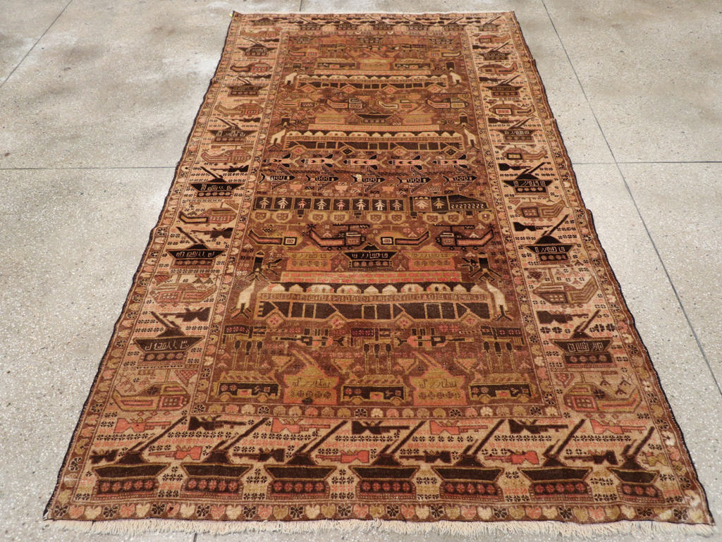 Vintage Afghan Pictorial War Rug, No.32529 - Staging