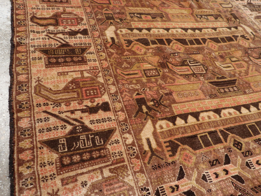 Vintage Afghan Pictorial War Rug, No.32529 - Staging
