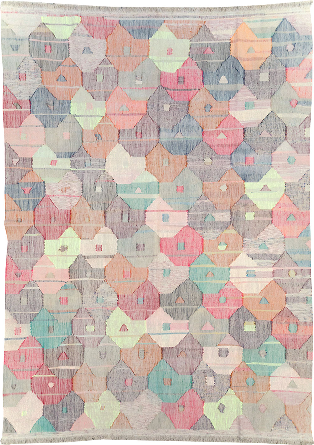 Contemporary Turkish Flatweave Room Size Carpet, No.32533 - Staging