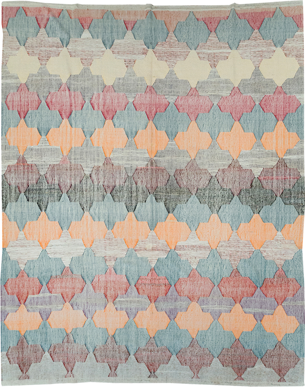 Modern Turkish Flatweave Kilim Large Room Size Carpet, No.32539 - Staging