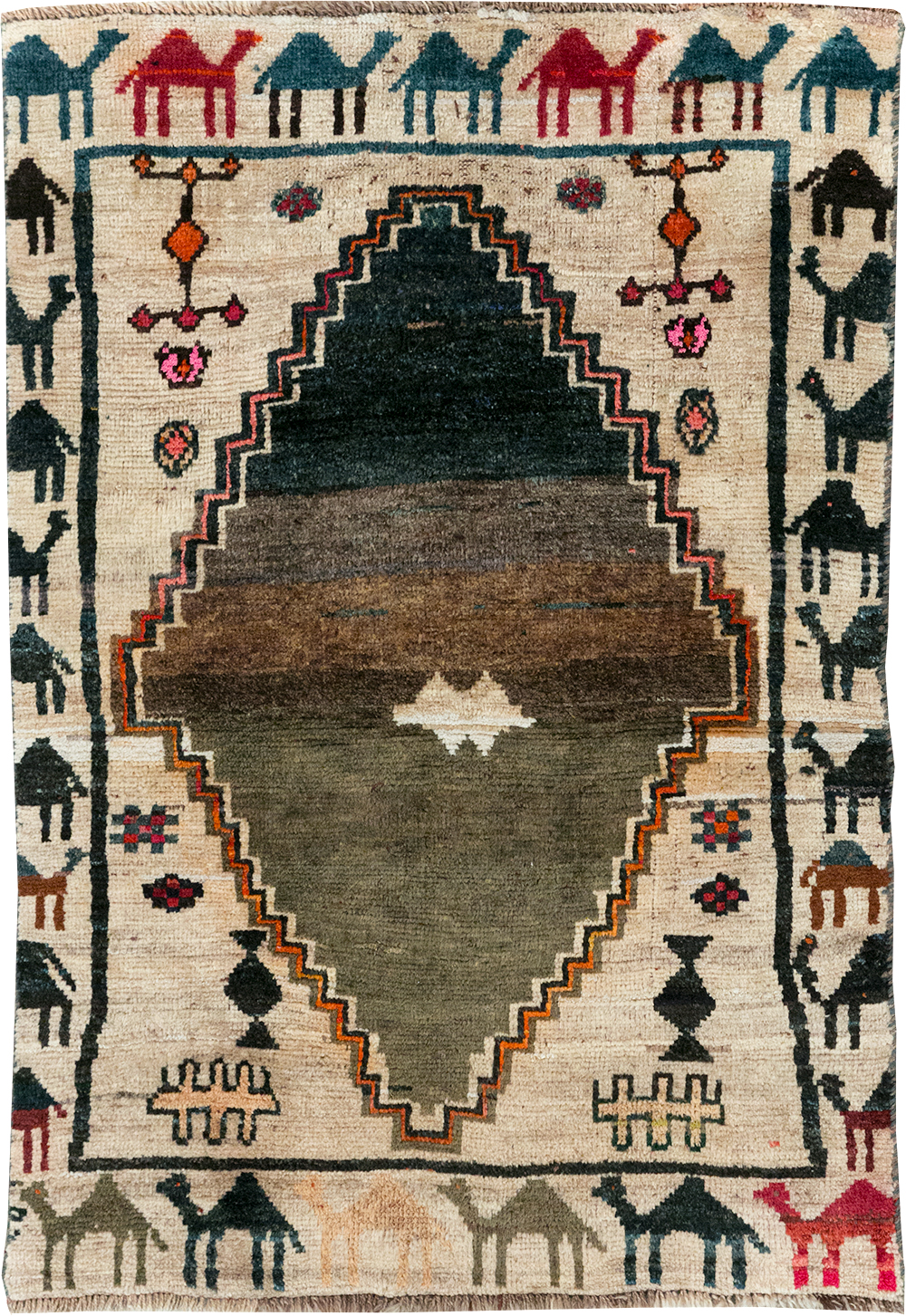 Vintage Persian Gabbeh Throw Rug, No.32540 - Staging
