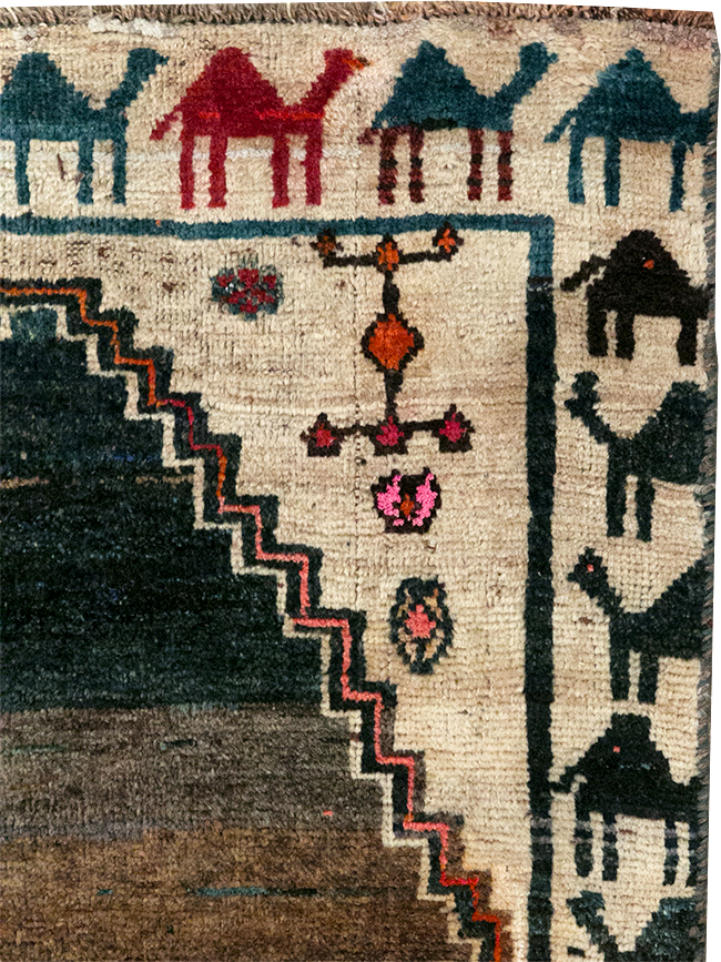 Vintage Persian Gabbeh Throw Rug, No.32540 - Staging