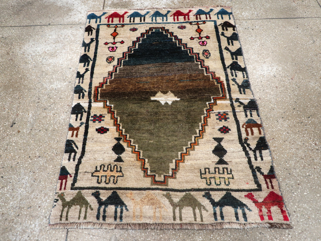 Vintage Persian Gabbeh Throw Rug, No.32540 - Staging