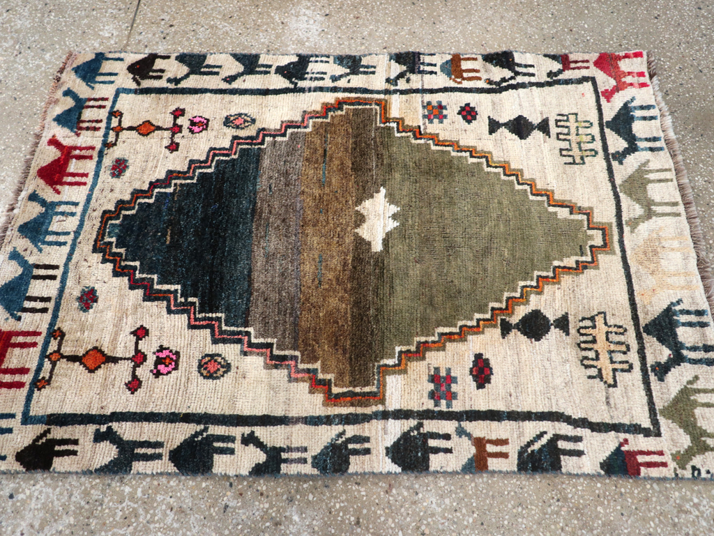 Vintage Persian Gabbeh Throw Rug, No.32540 - Staging