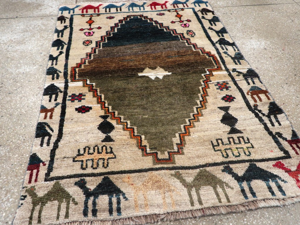 Vintage Persian Gabbeh Throw Rug, No.32540 - Staging