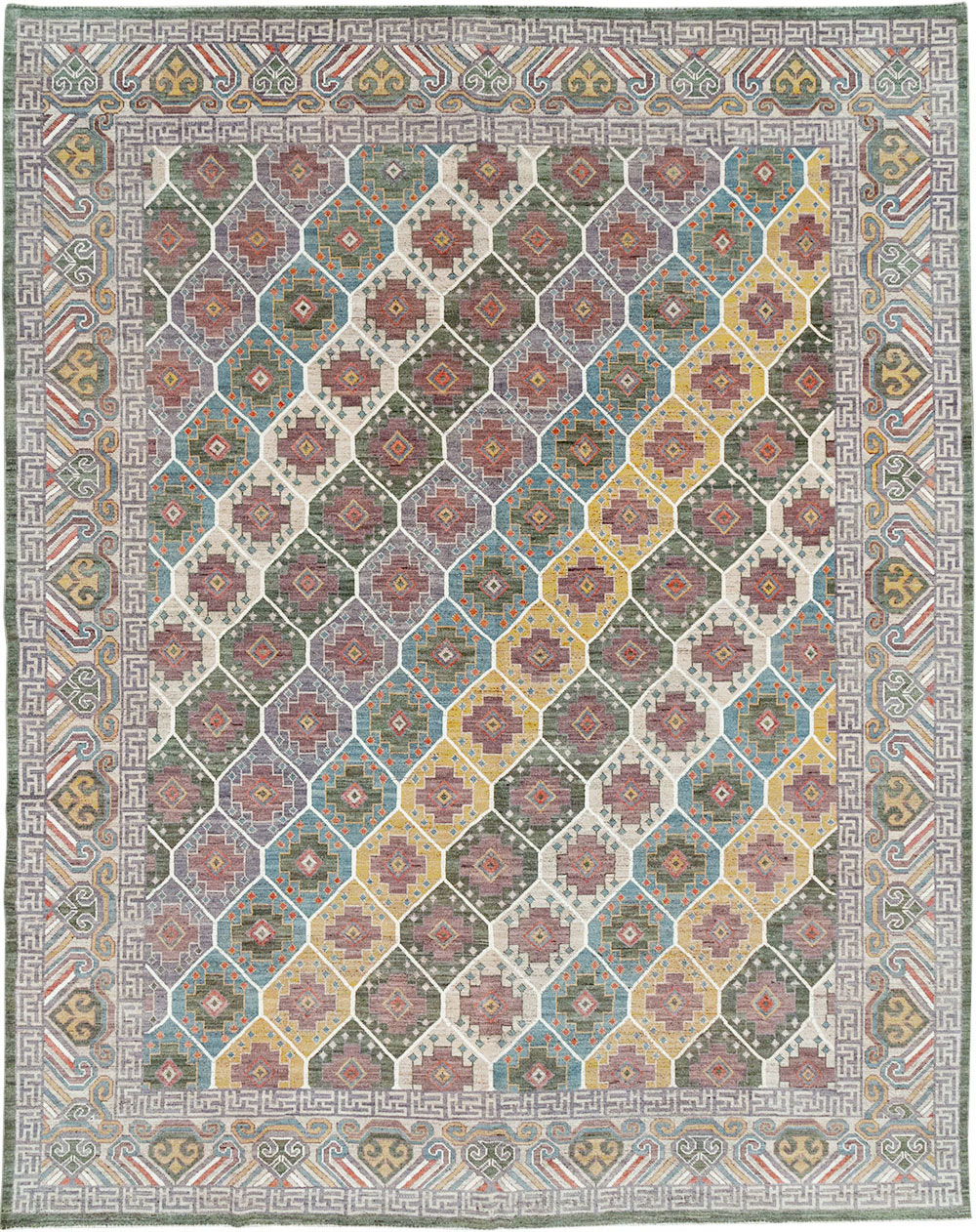 Modern East Turkestan Khotan Room Size Carpet, No.32562 - Staging