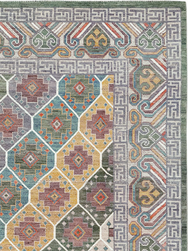 Modern East Turkestan Khotan Room Size Carpet, No.32562 - Staging