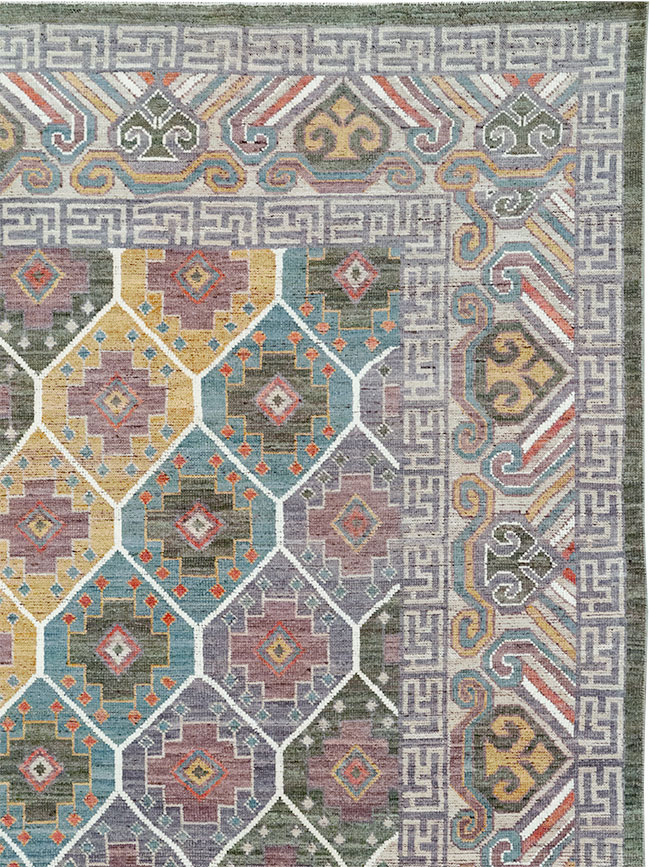 Modern East Turkestan Khotan Room Size Carpet, No.32562 - Staging
