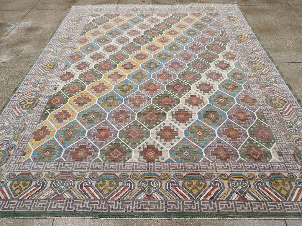Modern East Turkestan Khotan Room Size Carpet, No.32562 - Staging