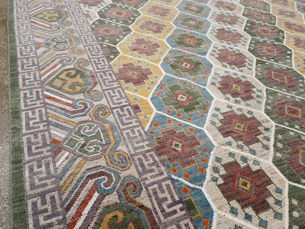 Modern East Turkestan Khotan Room Size Carpet, No.32562 - Staging