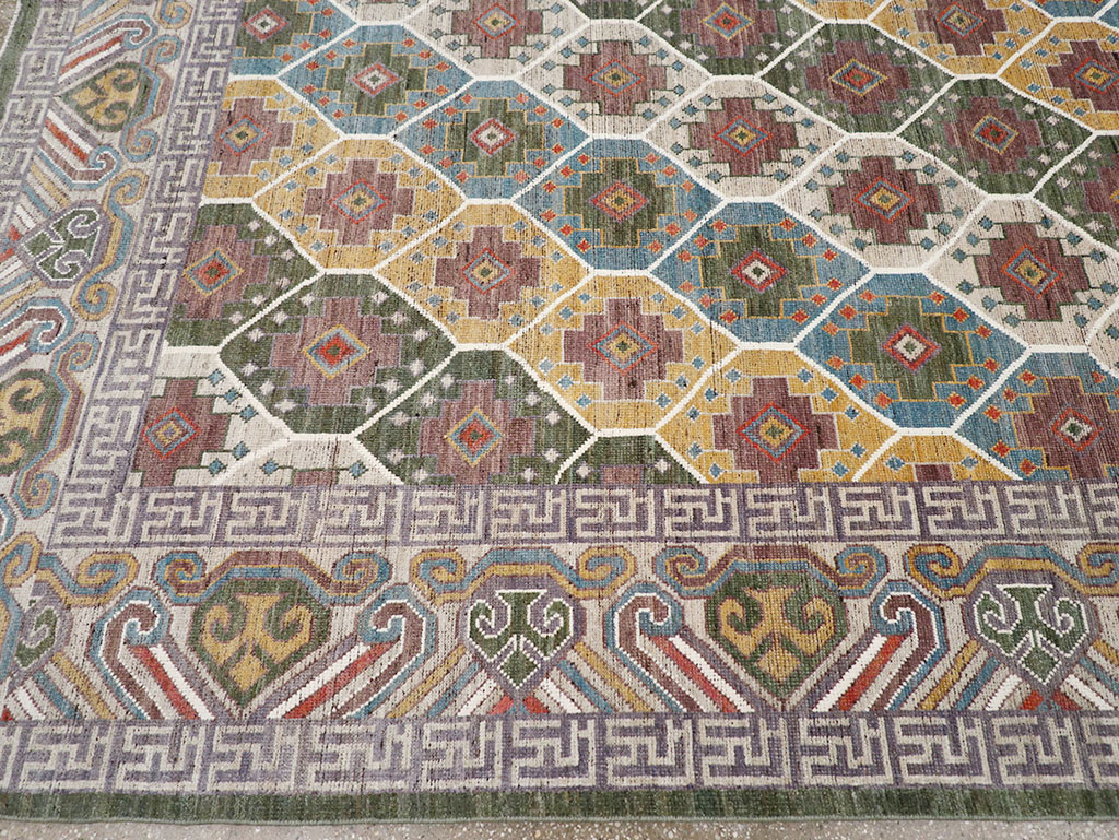 Modern East Turkestan Khotan Room Size Carpet, No.32562 - Staging