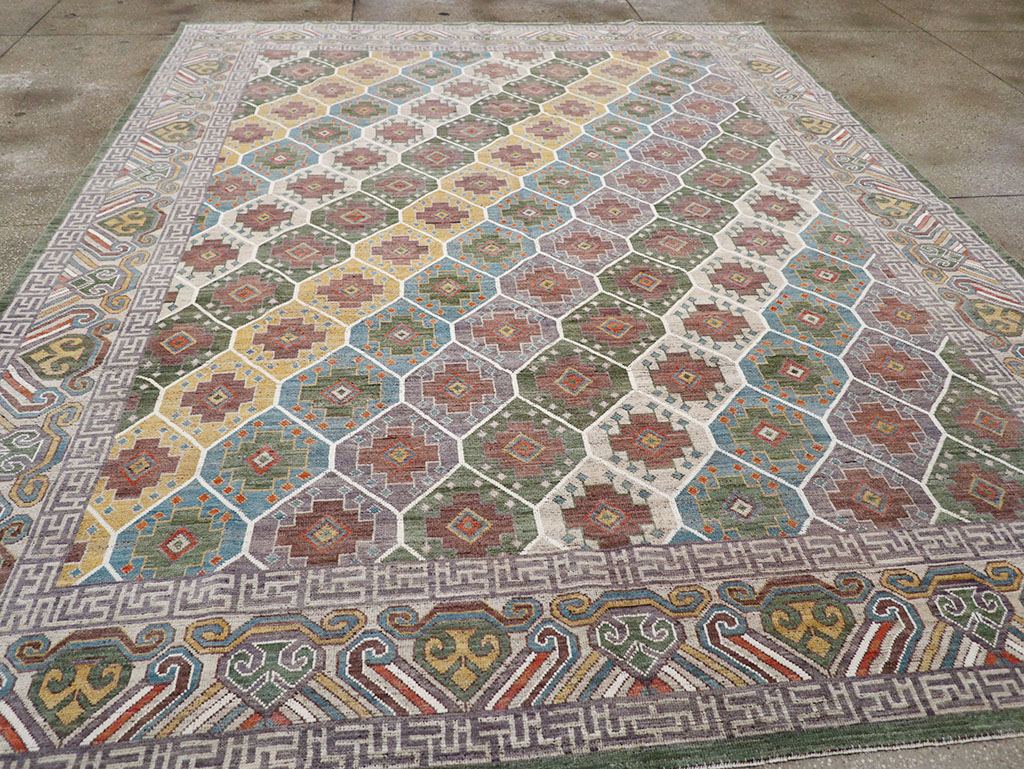 Modern East Turkestan Khotan Room Size Carpet, No.32562 - Staging