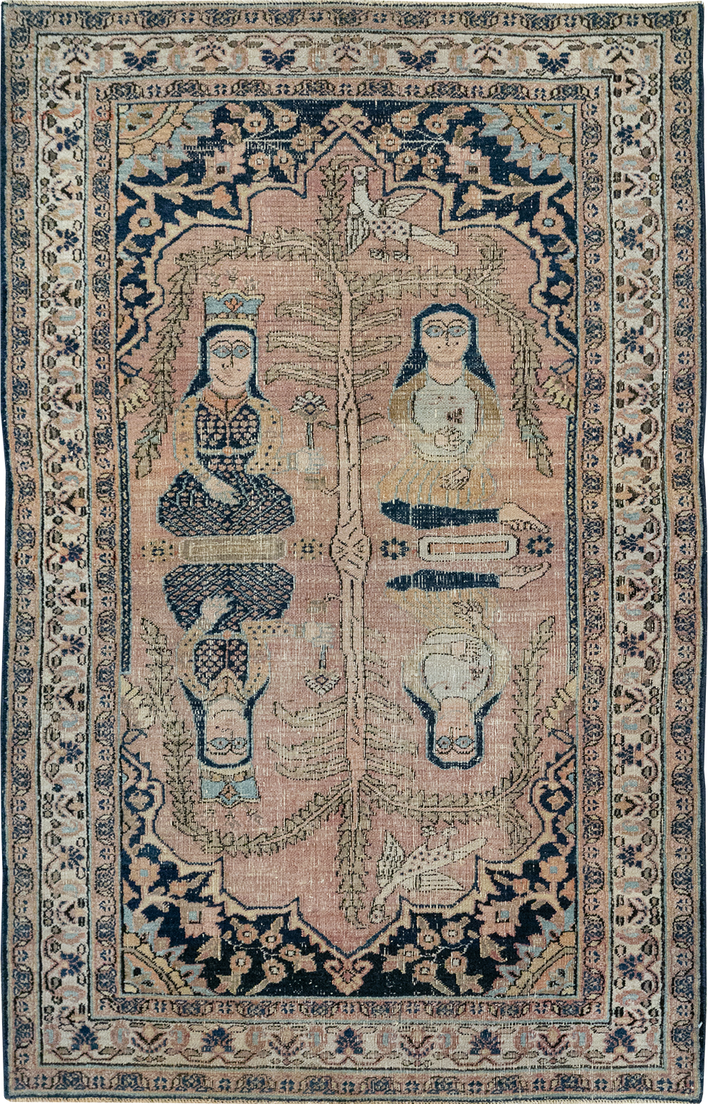 Antique Persian Dorokhsh Pictorial Throw Rug, No.32565 - Staging