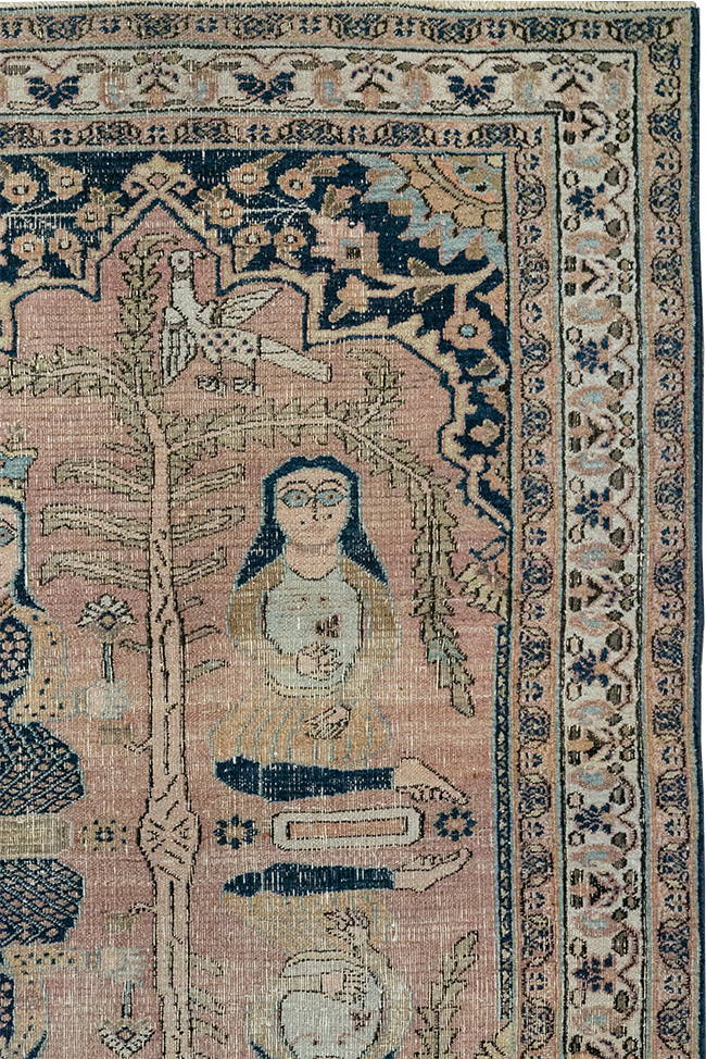 Antique Persian Dorokhsh Pictorial Throw Rug, No.32565 - Staging