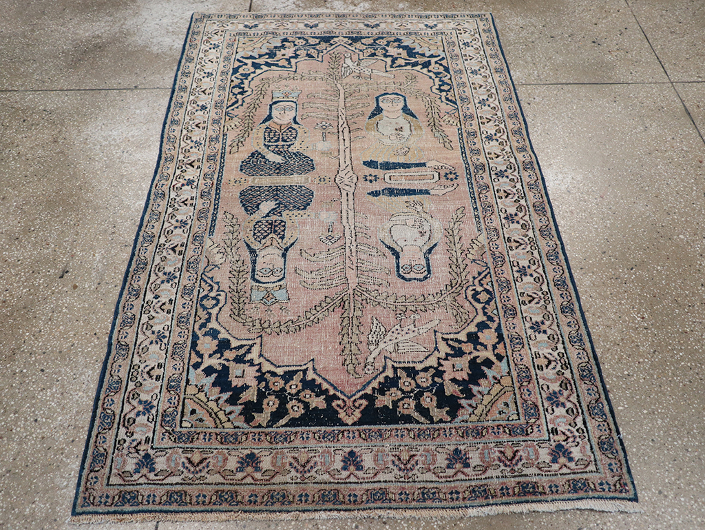 Antique Persian Dorokhsh Pictorial Throw Rug, No.32565 - Staging