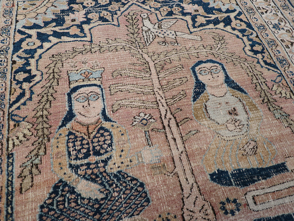 Antique Persian Dorokhsh Pictorial Throw Rug, No.32565 - Staging