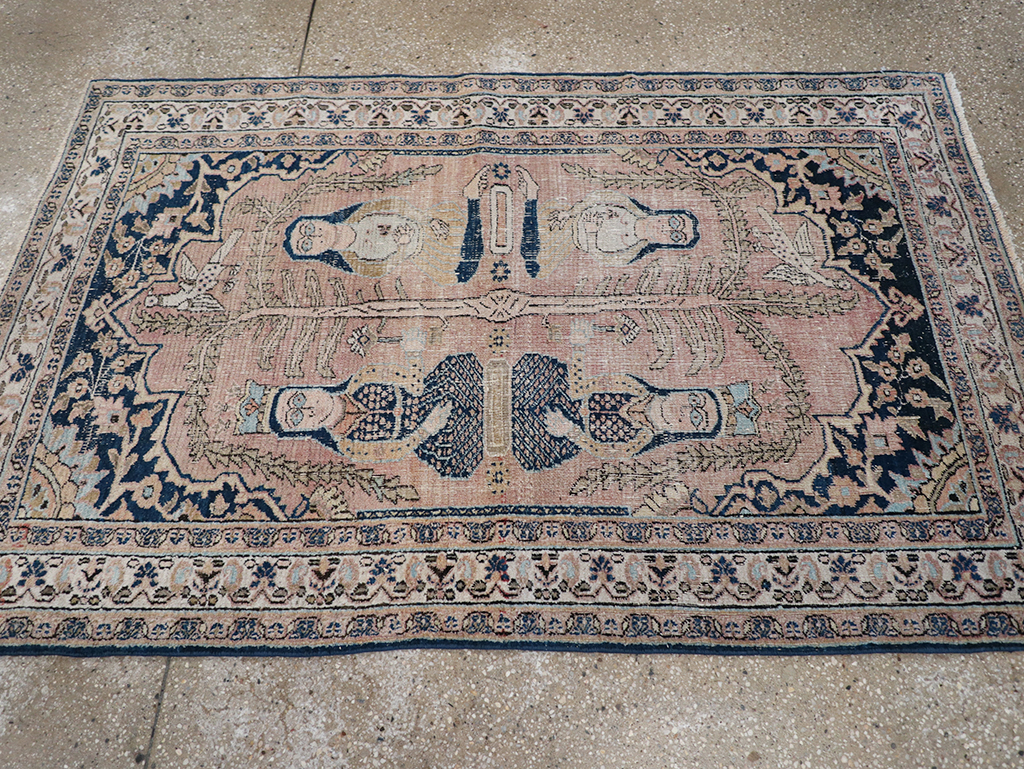 Antique Persian Dorokhsh Pictorial Throw Rug, No.32565 - Staging